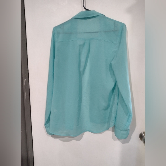 Miss Shop blue sheer button up shirt - Picture 4 of 5